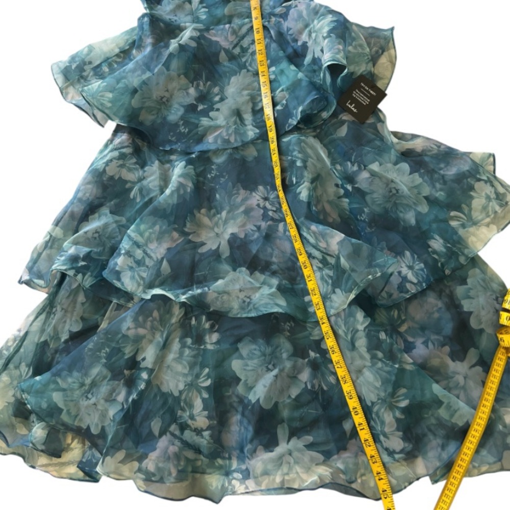 NWT Lulu's ‘Darling Vision’ Teal Floral Organza Tiered Midi Dress Sz Medium - Picture 10 of 11